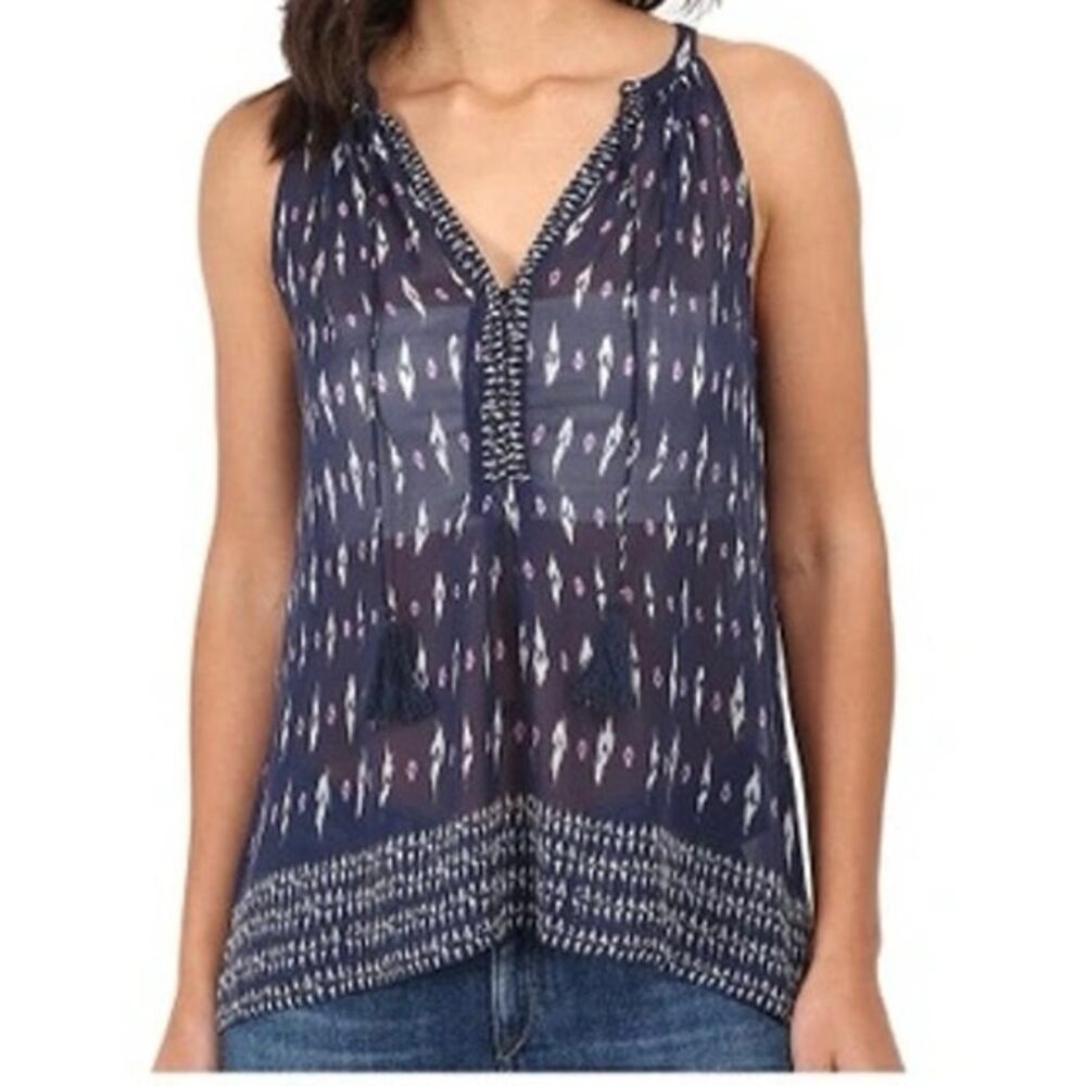 Joie Eniko H Sleeveless Silk Blouse in Dark Navy, L